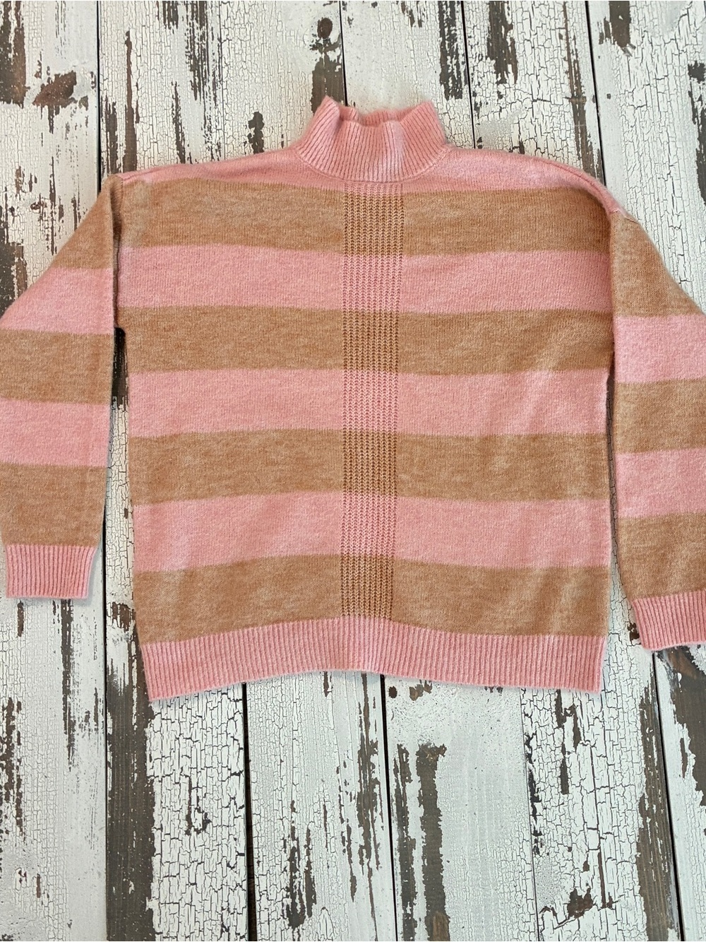 Anthropologie Sanctuary Upstate Striped Mock Neck Sweater Tunic Pink Tan XS